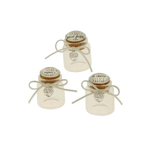 Bomboniera Decorazione Barattolo con inserto albero della Vita e varie scritte h 6 cm Set 6 pz art 07A050