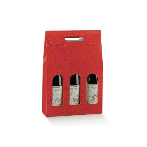 Scatola porta 3 bottiglia colore PELLE ROSSO 27 x 9 x h 38,5 cm set 30 pz art 37695