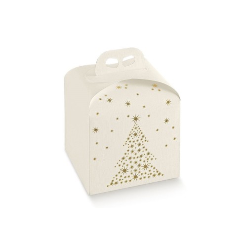 Scatola in cartone porta Panettone confezioni Natalizie colore BIANCO con Albero ORO mis. 20 x 20 x h 18 cm Confezione 50 pz Art