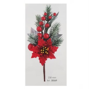 Decorazione Pick stella di Natale Rosso con foglie di pino h 23 cm confezione 24 pick art 35569