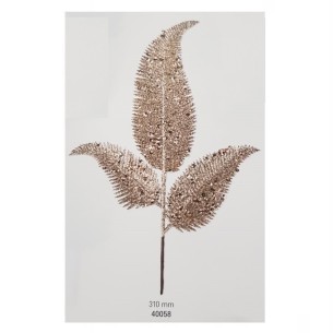 Decorazione Pick 3 Foglie FELCE in ORO Glitterato h 31 cm confezione 48 pick art  40058