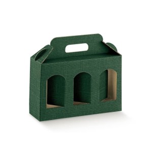 Scatola porta Vasetti 3 scomparti bar o negozi Colore SETA VERDE mis 25 x 8 x h 12  cm Confezione 100 pz Art 30786