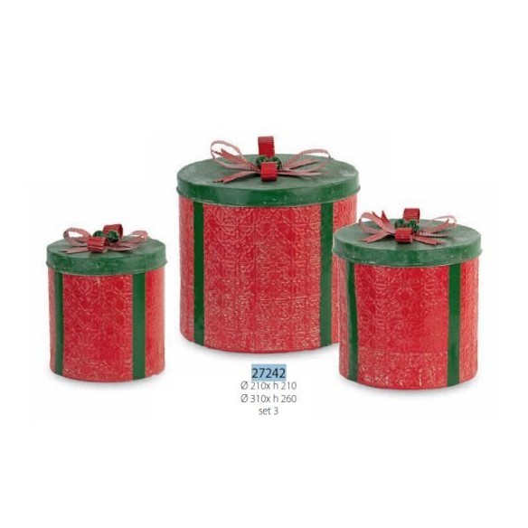 Decorazione set 3 Scatole in LATTA ROSSE VERDE D 21 x h 15 - 31 x h 26 cm