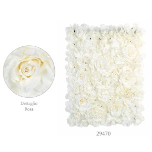 Decorazione pannello ROSE finte colore BIANCO Allestimento Wedding party planner 60 x 40 cm art 29470