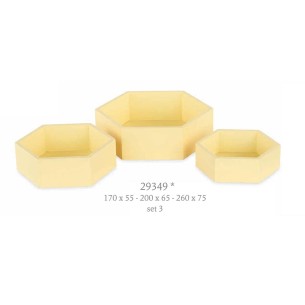 set 3 ciotole in legno esagonale colore GIALLO 17xh5,5 / 20xH6,5 / 26xh7,5 Cm Allestimento Wedding matrimonio Confezione 3 set a