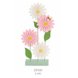 Totem Fiori tipo MARGHERITA colore Bianco e Rosa in panno e legano da appoggio inserto APE h 49 cm Allestimento Wedding matrimon