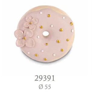 Bomboniera Decorazione Ciambella DONUT Calamita in Poli resina Rosa inserto fiori D 5,5 cm art 29391