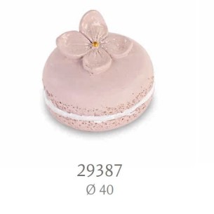 Bomboniera Decorazione MACARON Calamita in Poli resina Rosa inserto fiori D 4 cm art 29387