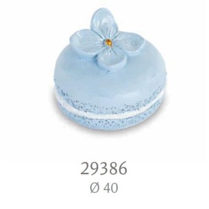 Bomboniera Decorazione MACARON Calamita in Poli resina Celeste inserto fiori D 4 cm art 29386