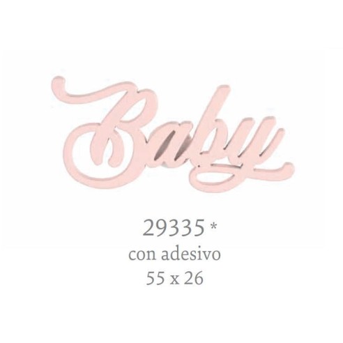 Decorazione scritta BABY Adesiva in legno ROSA 5,5 x h 2,6 cm Decorazione  bomboniera Confezione