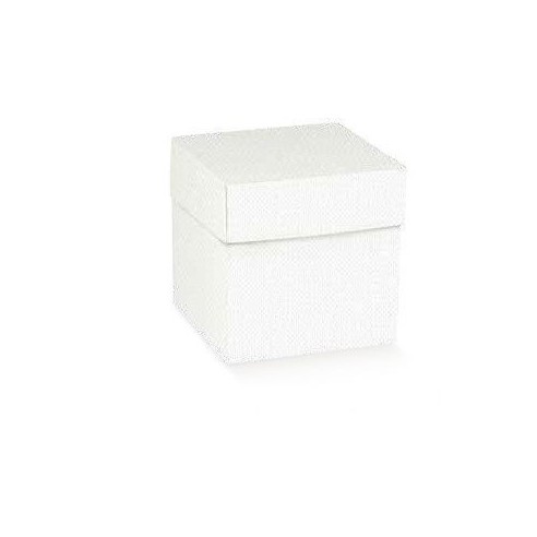 Scatola bomboniera tipo Lino Bianco pieghevole con coperchio 16,5 x 16,5 x h 8 cm 10 pz art 71574