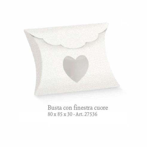 Scatola bomboniera tipo busta finestra cuore LINO BIANCO 8 x 8 x h 3 cm confezione 20 pz art 27536