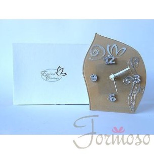 Orologio vetro marrone e inserti bomboniera con scatola 160x120mm art 06627