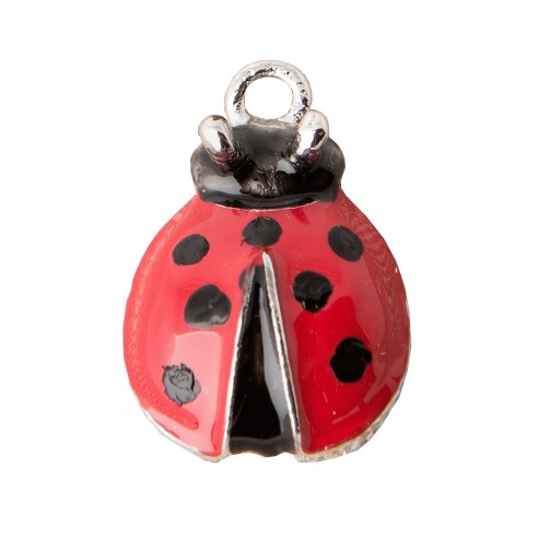 Bomboniera Ciondolo COCCINELLA in metallo Zama argentato smaltato Rosso 2,5 Cm confezione 12 pz art 11946