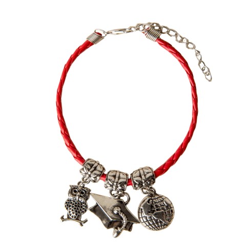 Bomboniera Bracciale in pelle rossa con Ciondoli in metallo Zama Laurea 20 Cm confezione 12 pz art 12045