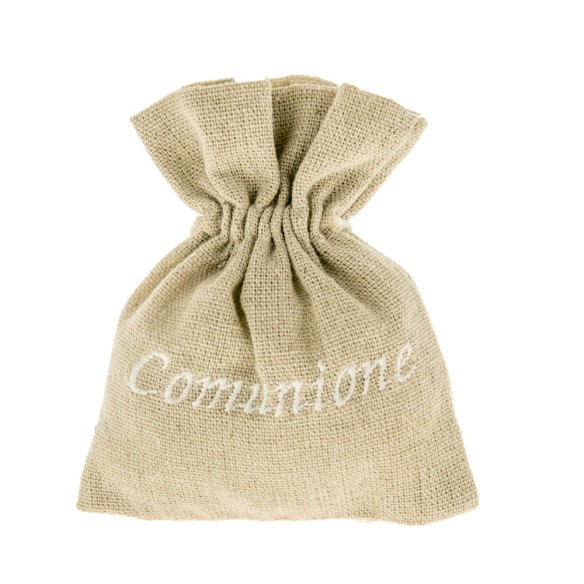 Bomboniera Sacchetto Saccoccio porta confetti in tessuto Beige e Marrone 10  cm Confezione 12 pz art C0937