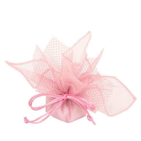 Bomboniera Sacchetto porta confetti Velo con bordo con Tirante in organza ROSA ANTICO e rete  D 30 cm Confezione 25 pz art C2150